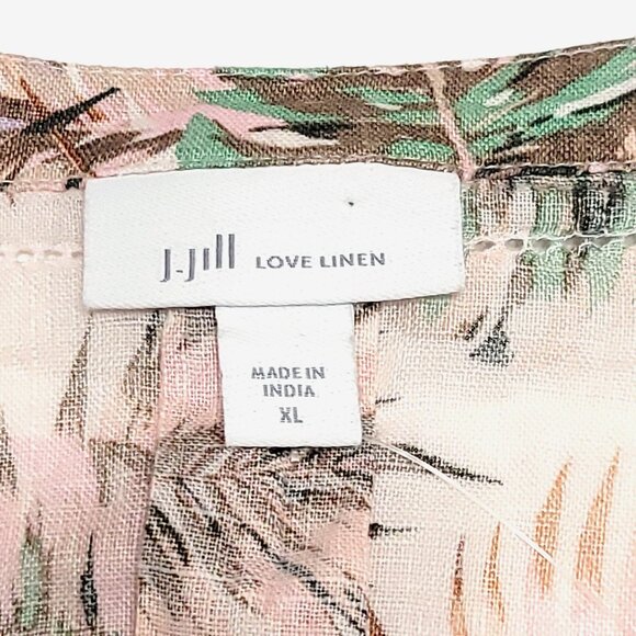 NWT J Jill Love Linen Women V-Neck Flounced Long Sleeve Tunic Size XL Palm Print - Picture 8 of 11